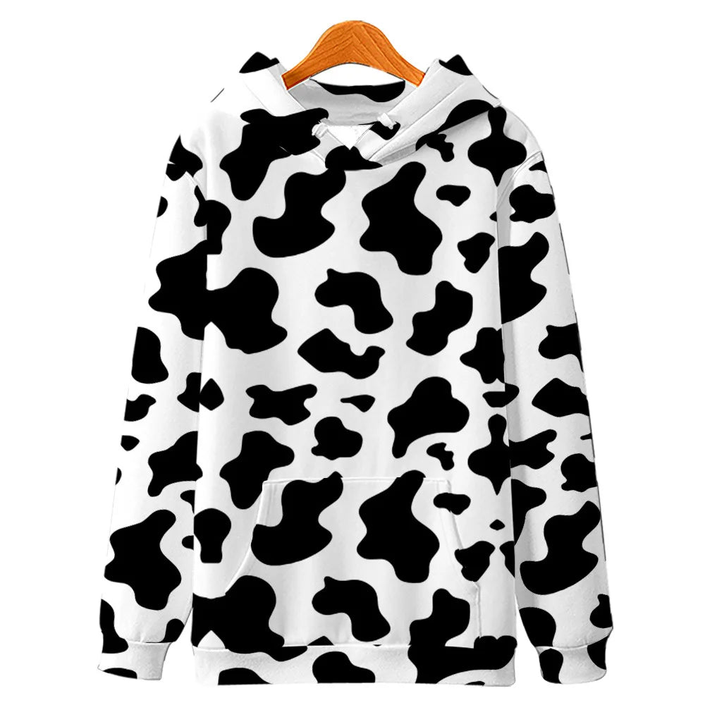 2025 Black White Cow Pattern Zip up Hoodies men women Hooded Sweatshirt Casual Oversized Fuuny Kids Jacket Coat Child Clothes