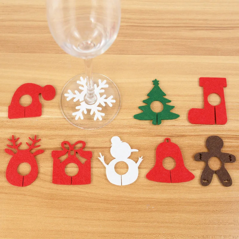 20pcs Christmas Wine Cup Glass Ring Xmas Elk Wine Cup Cards For Christmas Home Decorations Navidad Gifts New Year Party Supplies