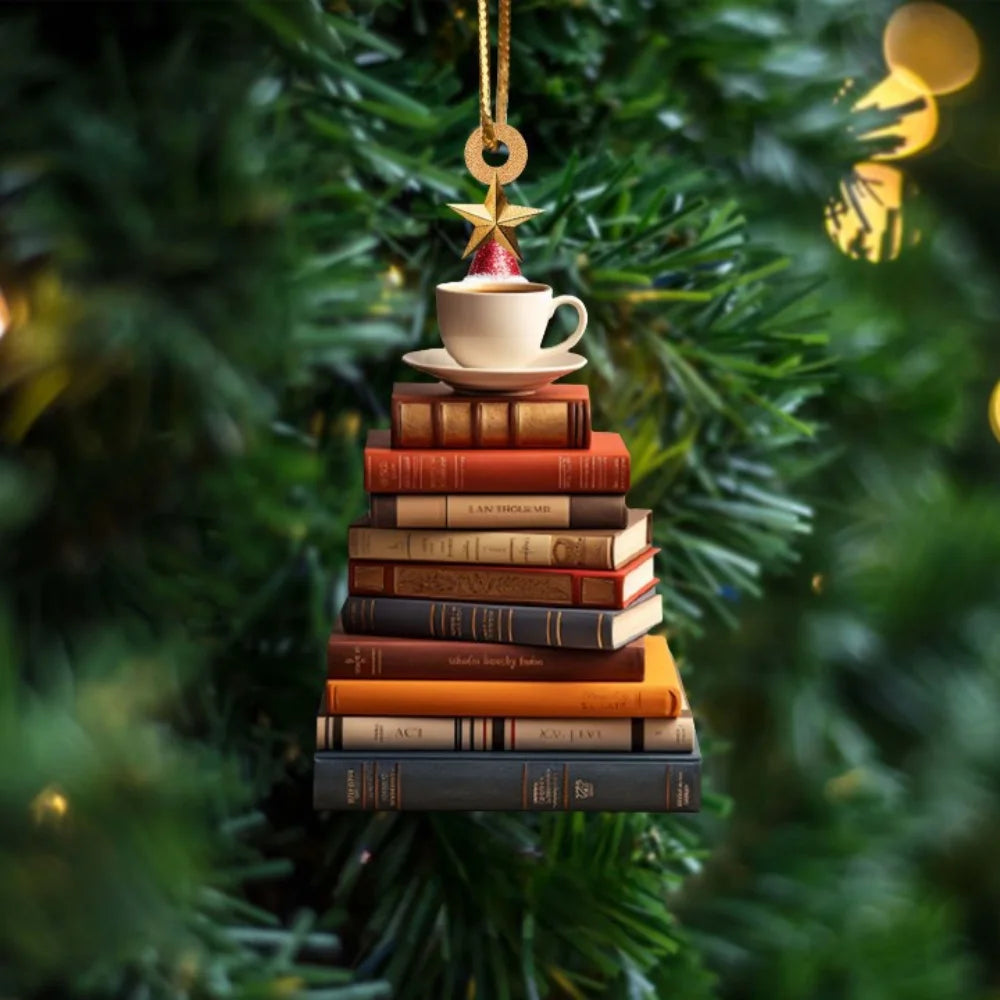 2D Bookshelf Christmas Pendant Flat Printing Book Dogs Drop Xmas Tree Window Hanging Decor Creative New Year Gifts DIY Crafts