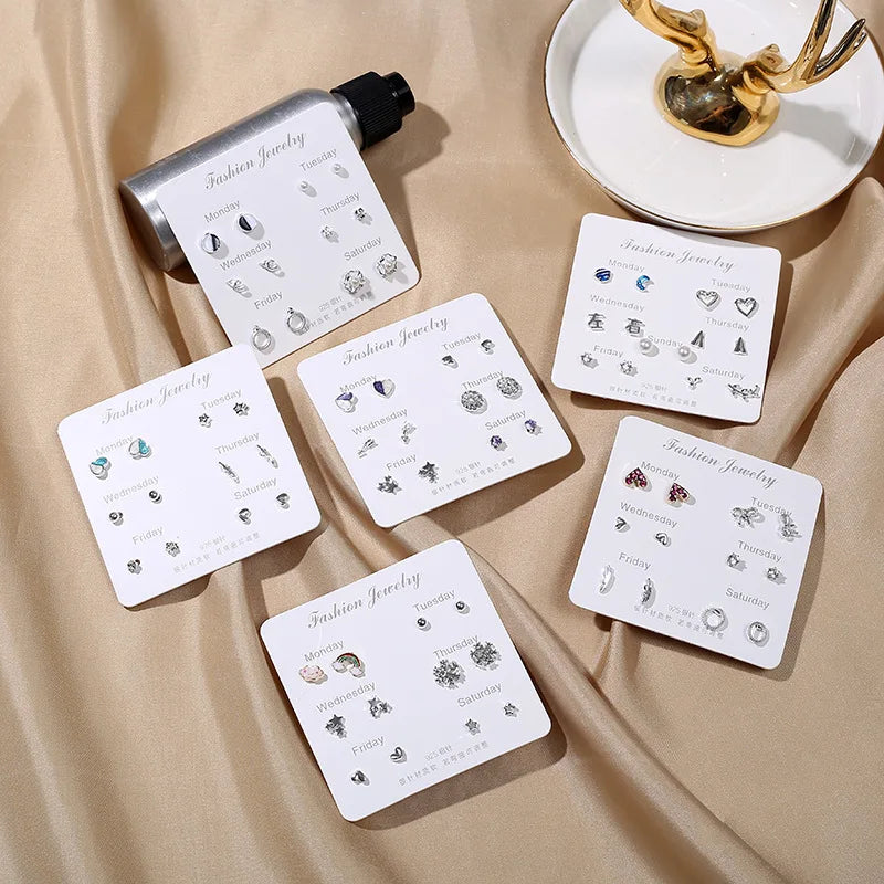 Korean Version Of The Hot Sale Af Aweek Earrings Set 7 Pairs Of Simple And Sweet Earrings Set Combination Of Week Jewelry Gifts