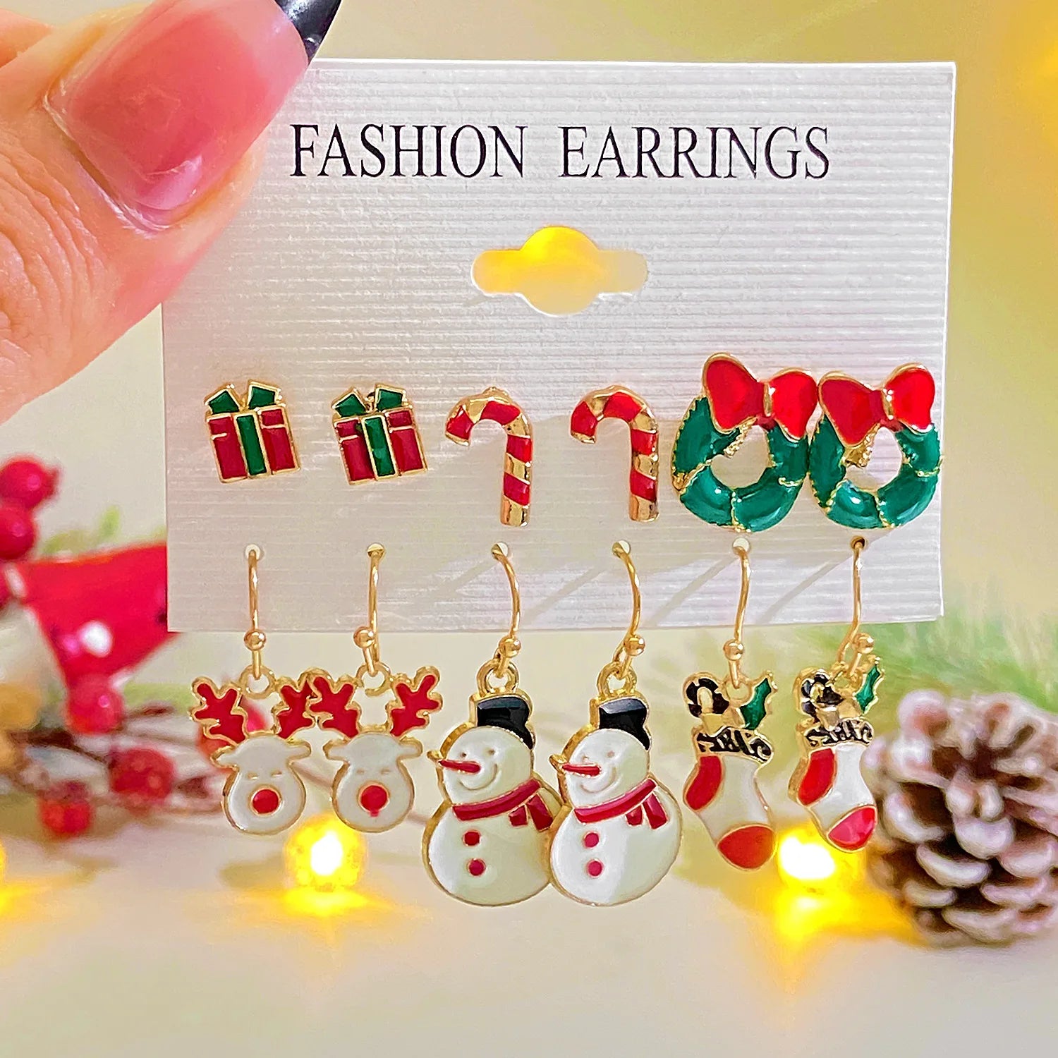 Christmas Earrings Set Combination Ins Style Creative Design Snowman Snowflake Elk Christmas Tree Earrings Stud Earrings