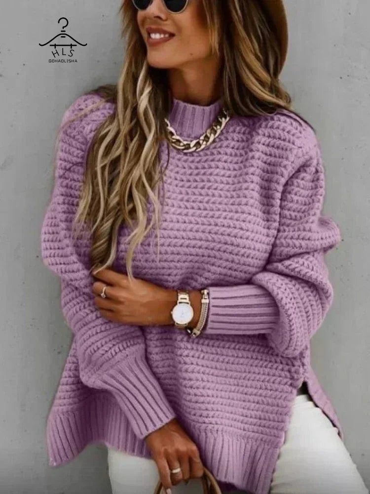 Women's Winter Clothing Half High Collar Solid Color Pullover Fashion Autumn Elegant Temperament Tops Commuting  Sweater Women