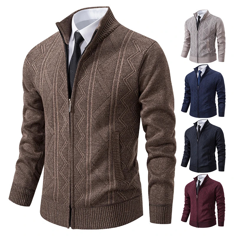 Thick Knit Jacket Men Autumn Winter Warm Stand Collar Knitted Cardigan Men's Smart Casual Sweater Coat Knitting Sweatercoat Man