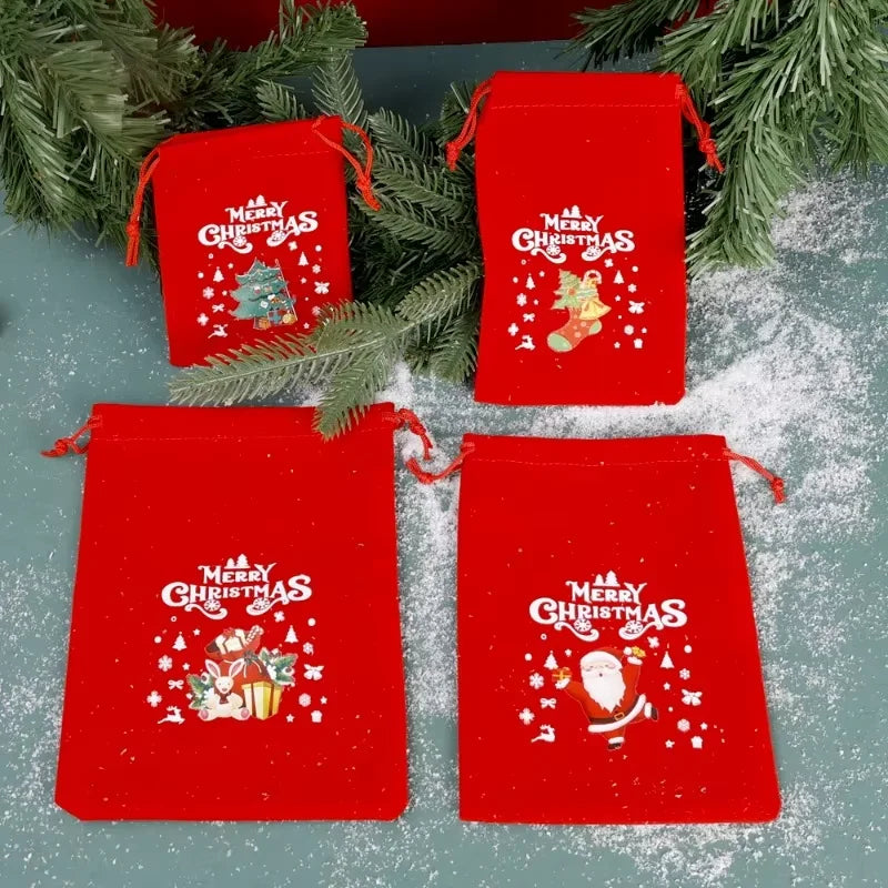 20pcs Christmas Gift Bags Drawstring Bags for Children Candy Bags Drawstring Drawstring Gift Bags Red Christmas Flannel Bags