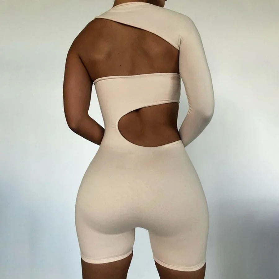 ANSZKTN Skinny Fitness Womens Playsuit 2020 Asymmetrical Solid Ladies Jumpsuits Elastic Ribbed Jumpsuits Bodycon Jumpsuit