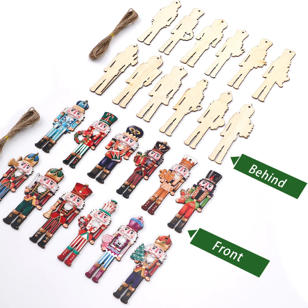 12/24/36Pcs Christmas Wooden Pendant Nutcracker Soldier Hanging Ornament Wood Gift For Xmas Tree New Year Party Home Decoration