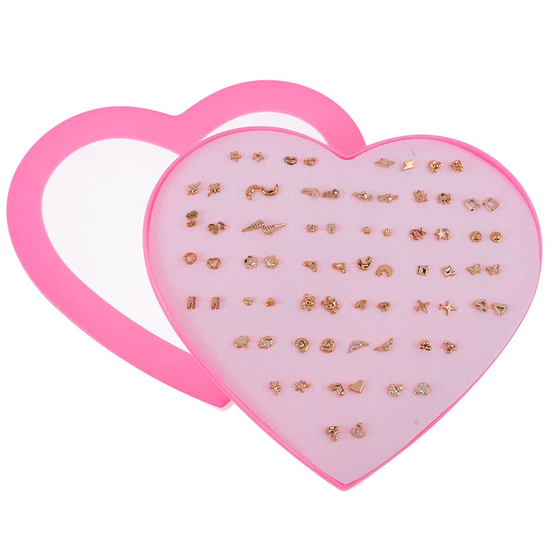 36Pairs/set Gold Color Lovely Mini Stud Earing Set Cute Heart Moon Stud Earrings For Girl Fashion Lady Daily Ear Jewelry Gifts