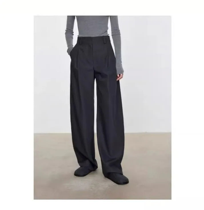 ZOCI Minimalism Women's Suit Pants Unique Design Female Office Lady Fashion Solid Color Trousers Straight Wide Leg 2024 Winter