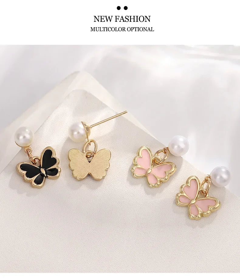 4pcs/Set Fashion Sweet Jewelry Set Butterfly Pendant Imitation Pearl Necklace Bracelet Earring Set for Girl Jewelry Accessories