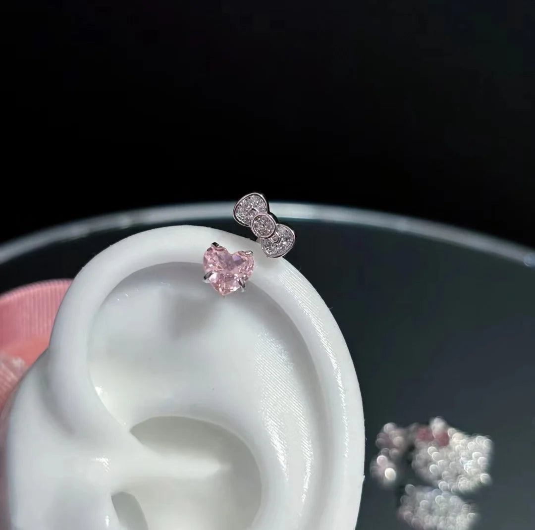 Bowknot Love Heart 316L Stainless Steel Annular Ear Bone Nail Delicate Zircon Earring for Women Y2K Punk Jewelry