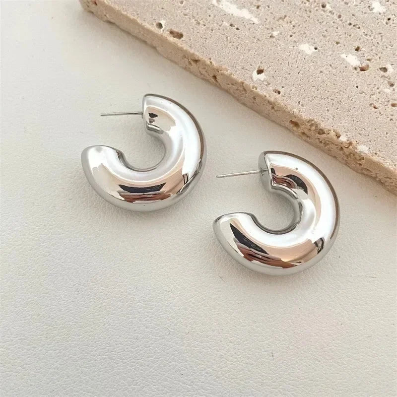 Vintage Chunky Dome Drop Earrings For Women Gold Plated Stainless Steel Thick Teardrop Earring Statement Wedding Jewelry Gifts