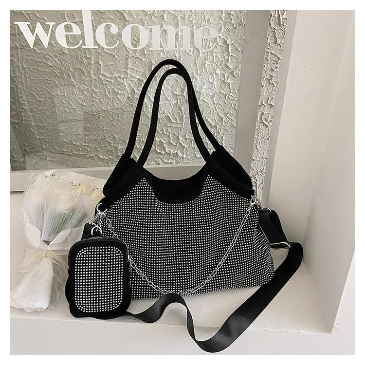 2023 New Shiny Rhinestone Women's Handbag Large Shopping Bag Fashion Dinner Bag Underarm Shoulder Bag Women's Party Commuter Bag