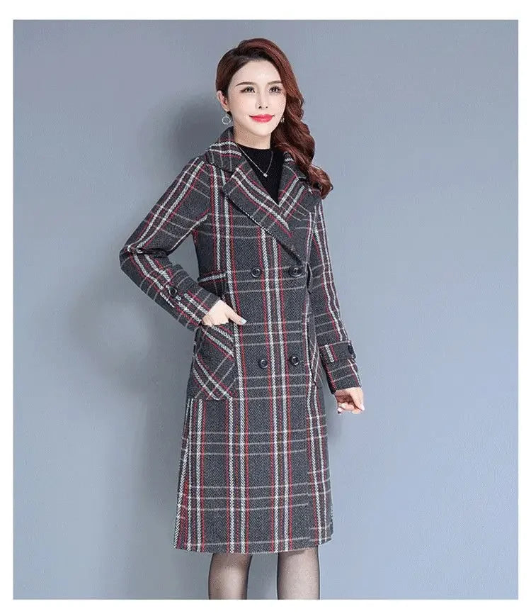 Women's Long Woolen Jacket 2022 New Style Thickened Warm Bird's Nest Plaid Woolen Overcoat Neat Fashion Sense Chic Streetwear