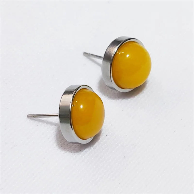 Natural Stone Earrings Healing Crystal Quartzs 10mm Round Beads Steel Stud Fashion Ear Jewelry for Women Girl Wholesale