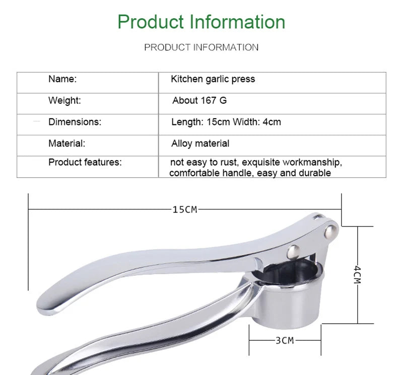 Garlic Press Crusher Mincer Kitchen Stainless Steel Garlic Smasher Squeezer Manual Press Grinding Tool Kitchen Accessories