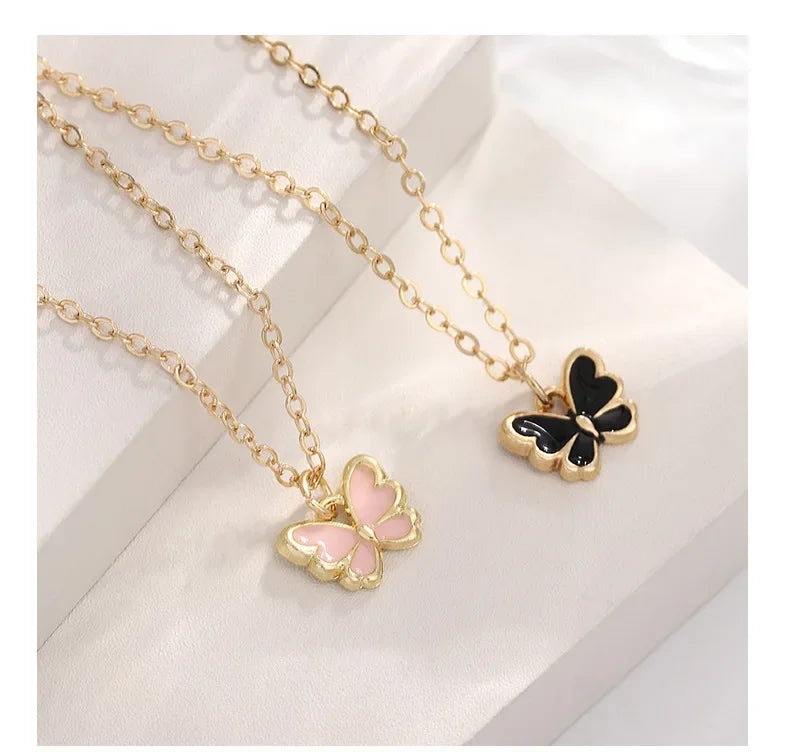 5PCS Personalized Butterfly Glazed Necklace, Exquisite, Small and Fashionable, High end, and High Sense Collar Chain Set