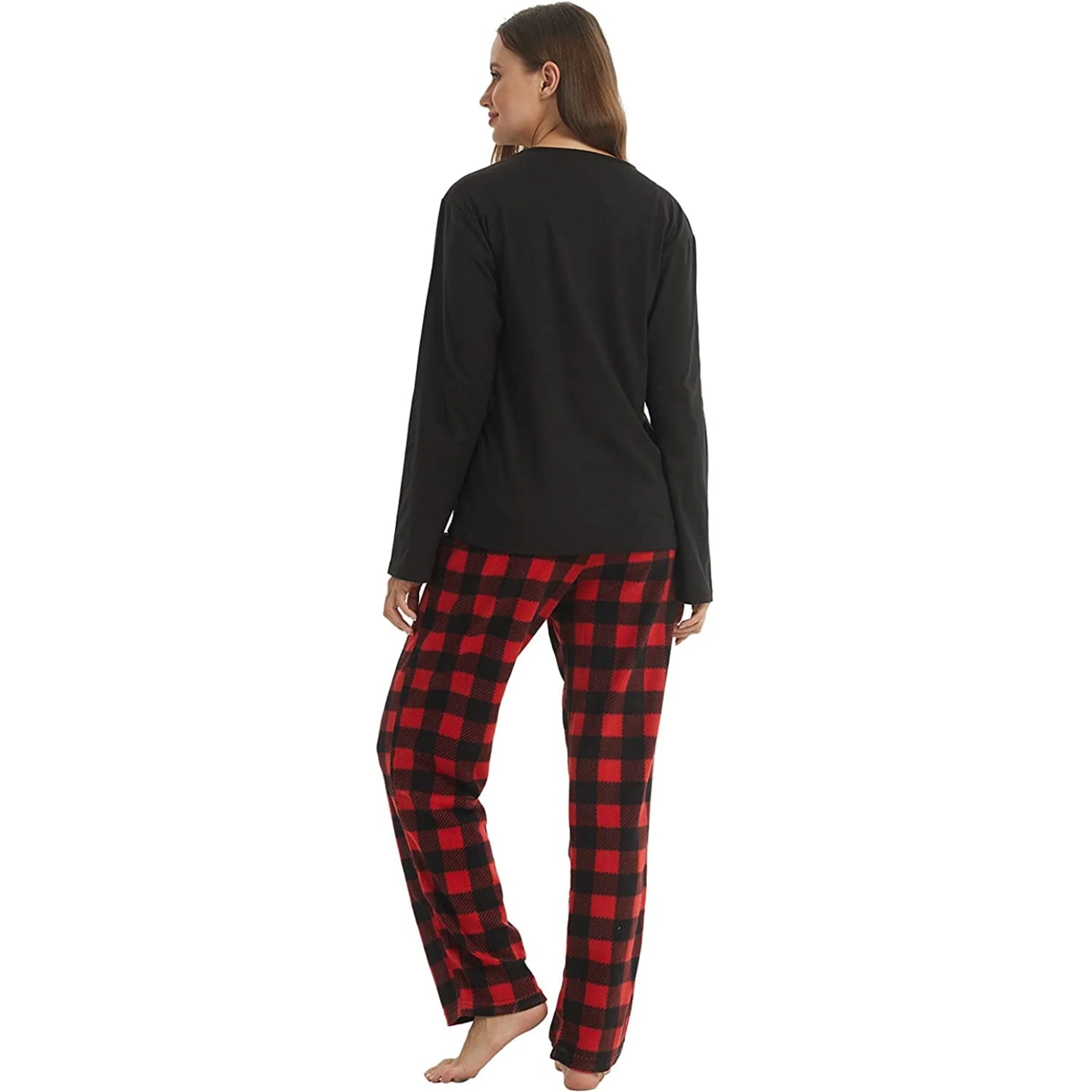 Buffalo Plaid Pajama Set for Women Long Sleeve Soft Warm Fleece Shirt and Pants Sleepwear Set