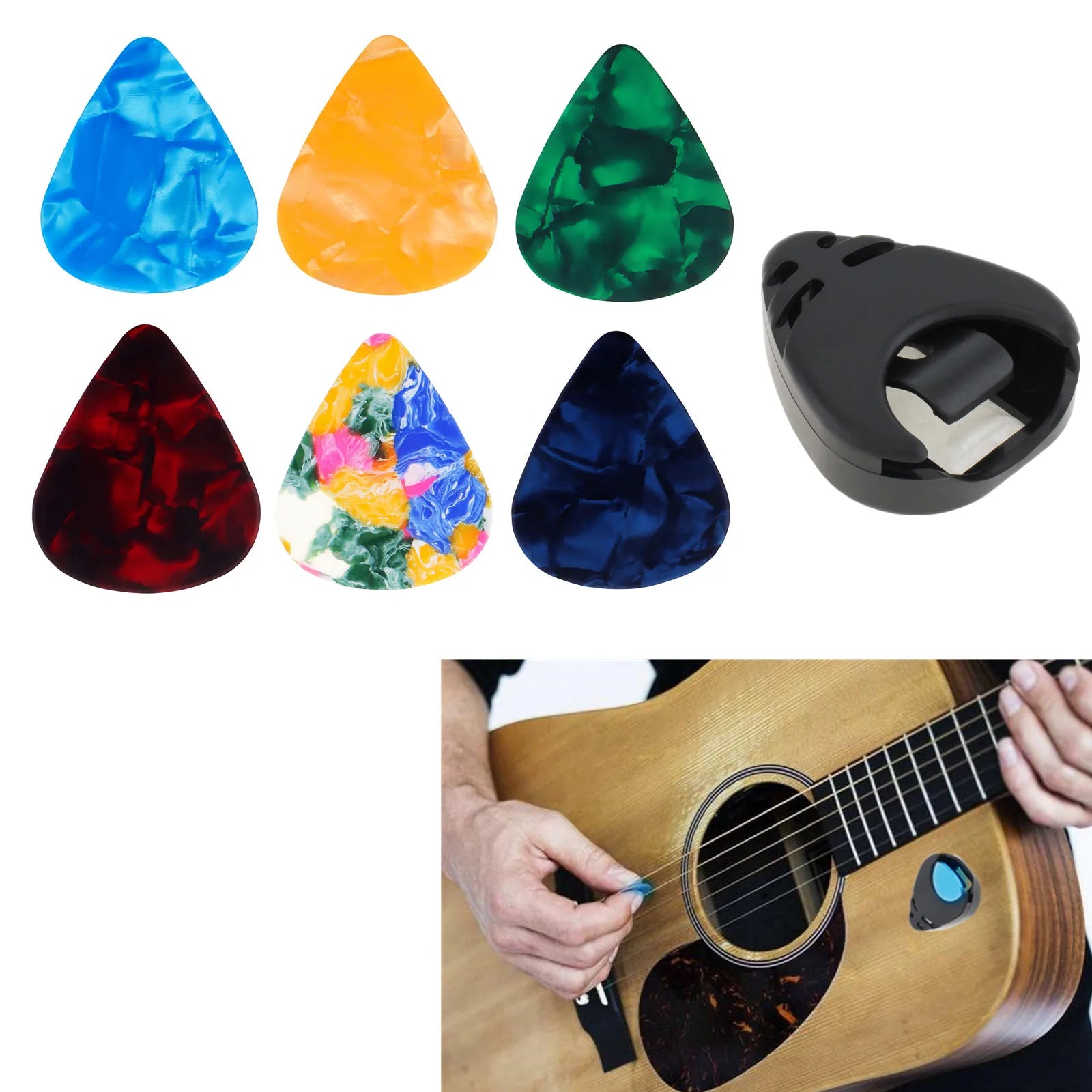 Black Plastic Stick on Guitar Pick Holder for Acoustic Ukulele / Guitar / Bass with Adhesive Back, Convenient Picks Placement