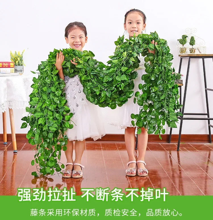 2.2M Artificial Plant Green Ivy Leaf Garland Silk Wall Hanging Vine Home Garden Decoration Wedding Party DIY Fake Wreath Leaves