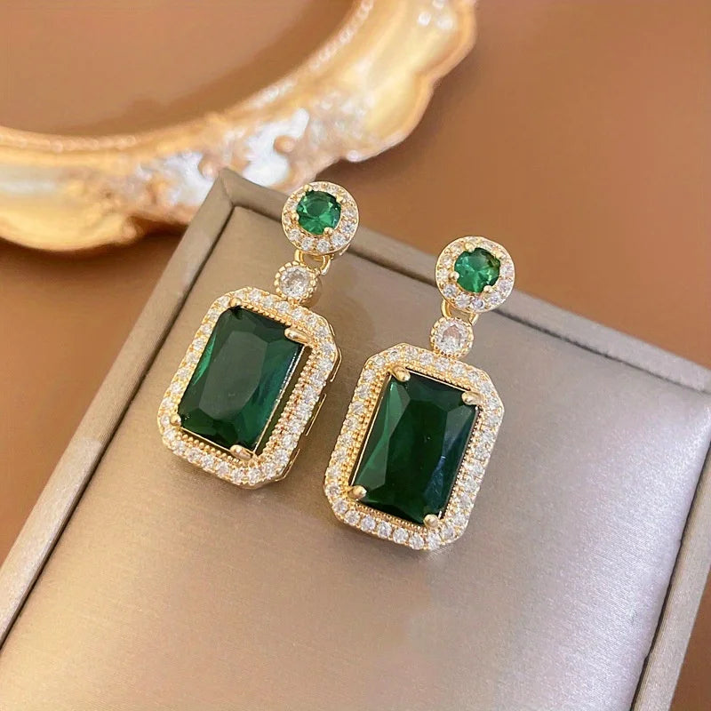 Rhinestone Pendant Necklace Stud Earrings Set Cubic Zirconia Green JewelryRed Jewelry Sets Daily Accessories Gift inANiche Style