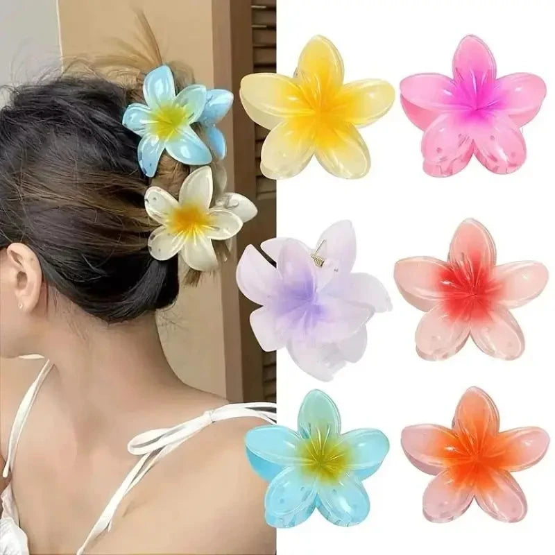 Gradient Colored Flower Hair Claws Clip Women Girls Sweet Hairpins Beach Hawaiian Style Hair Accessories Girls No-slip Hairpin