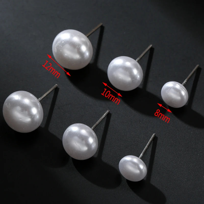 YEYULIN 12 pairs/set White Imitation Pearl Stud Earrings For Women Girls Ear Jewelry Round Ball 8mm 10mm 12mm