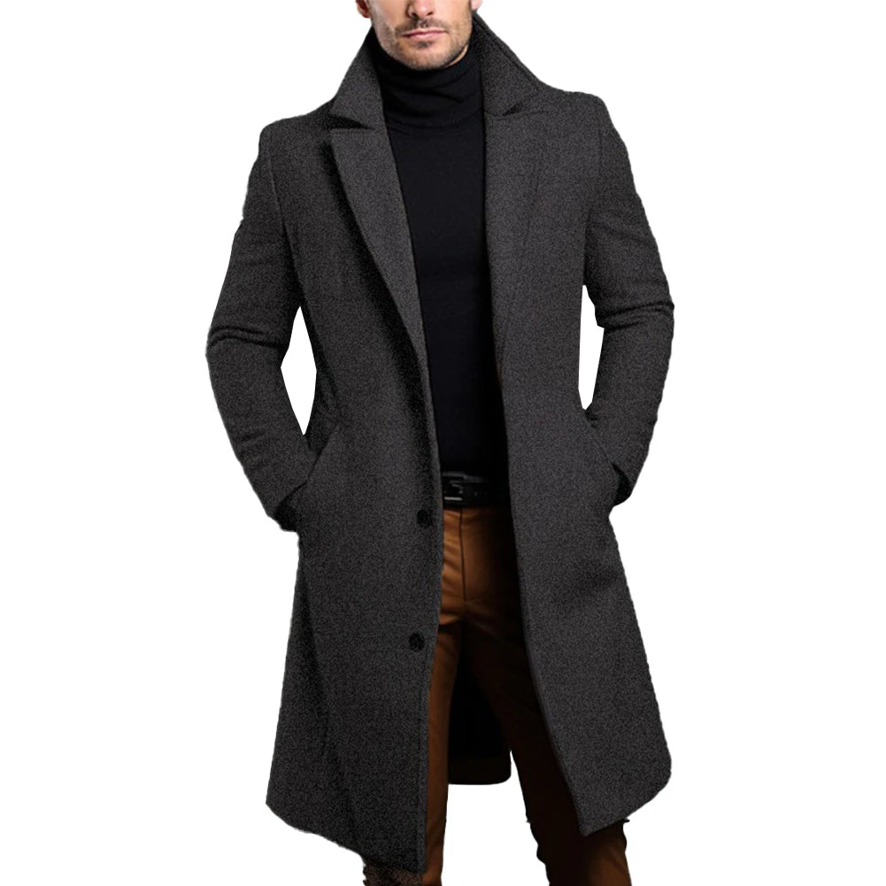 Warm And Comfortable Black Trench Coat For Mens Long Sleeve Single Breasted Overcoat Perfect For Fall And Winter