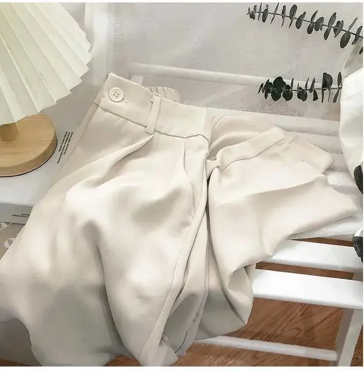 Fashion Elastic High Waist Suit Pants Women Spring Casual Loose Straight Black Trouser Office Ladies Nine Points Streetwear