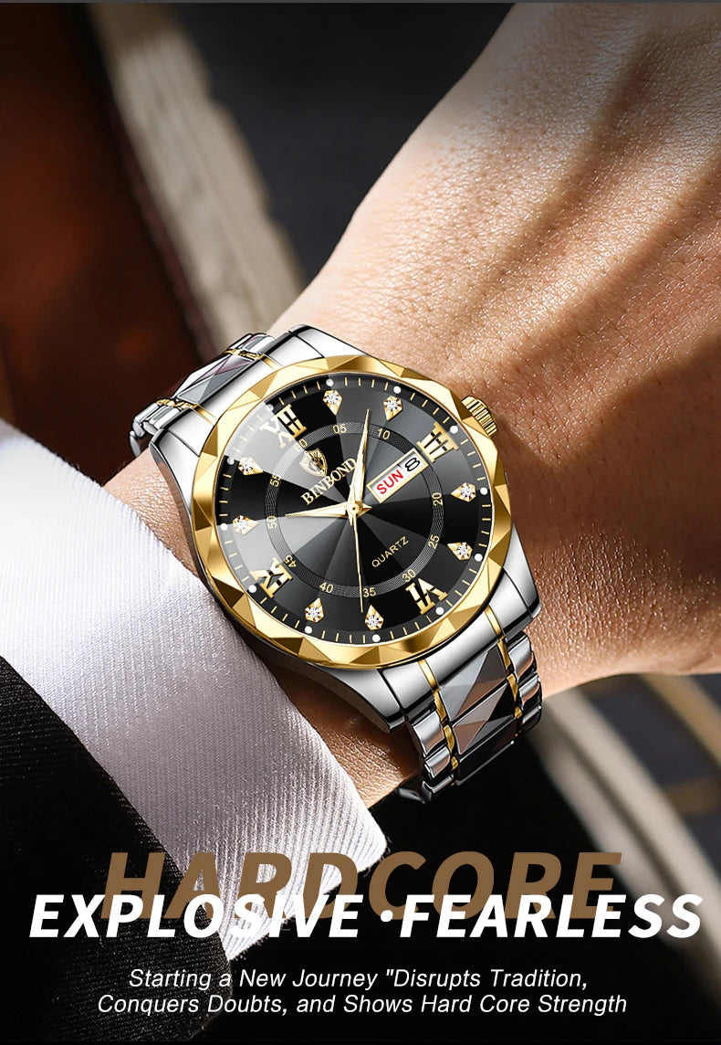 BINBOND Top Brand Luxury Fashion Quartz Watch Men Waterproof Week Date Clock Stainless Steel Sport Watch Men Quartz Wristwatch