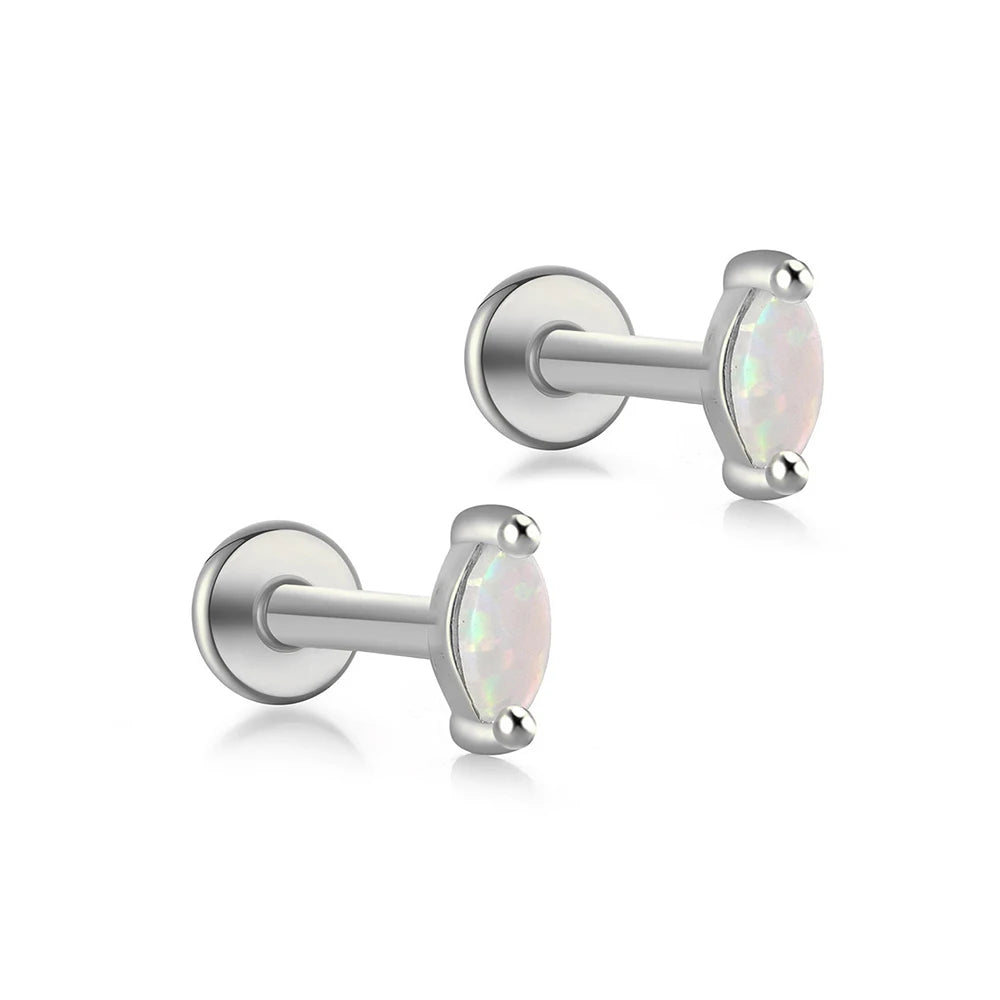 2PCS Stainless Steel Opal Minimal Piercing Earring for Women Exquisite Small Crown Ear Studs Cartilage Earring Body Jewelry Gift