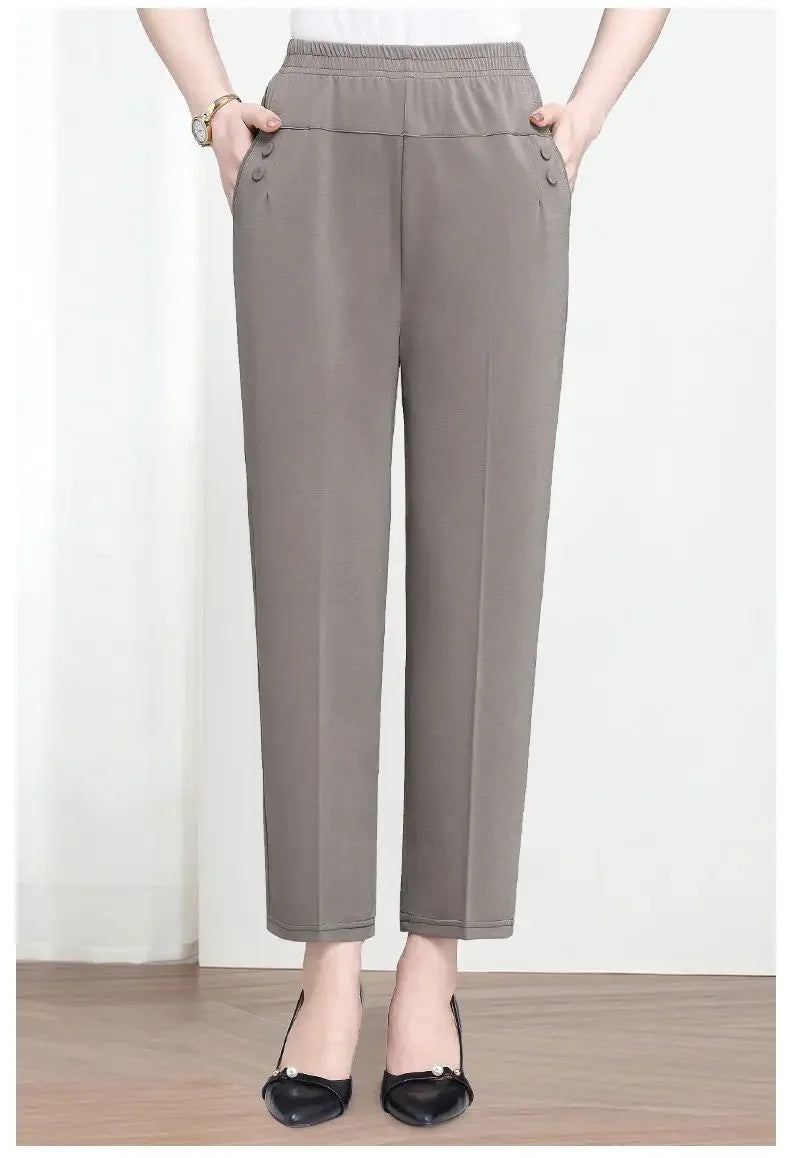 Women's High Waist Pants Spring and Summer Thin Stretch Women's Loose Trousers Casual Suit Pants Straight Office Ladies Clothes