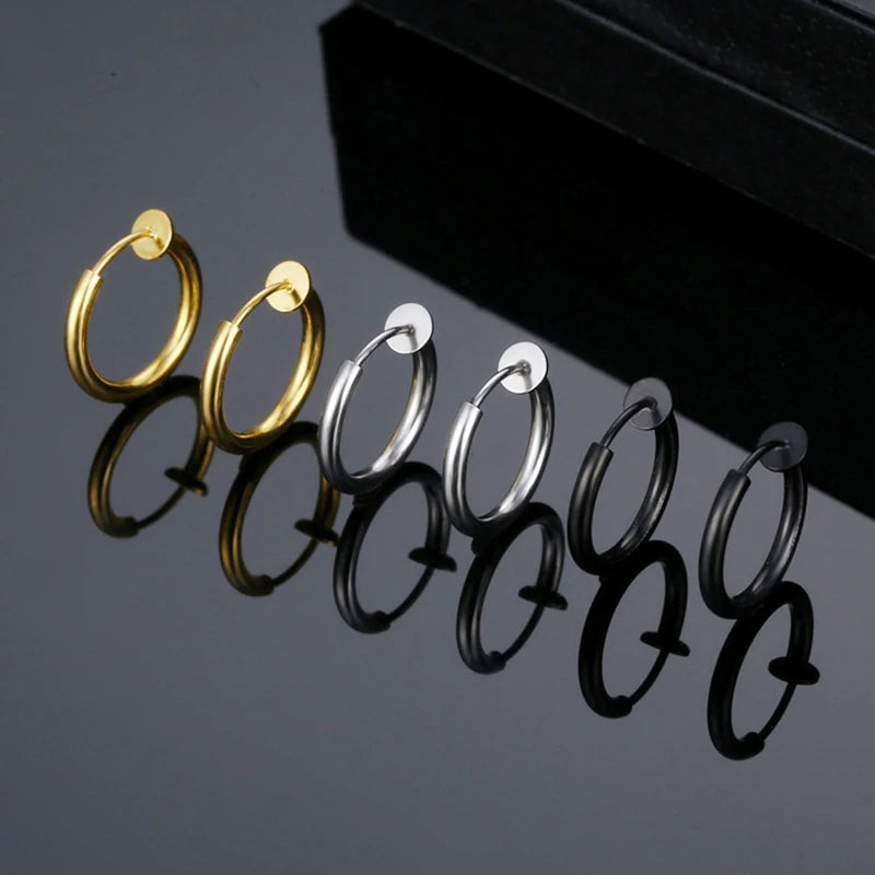 1 Pairs Stainless Steel Gothic Fake Ear Clip Hoop Earrings for Men and Women Painless Non Piercing Fake Earrings Jewelry Gifts