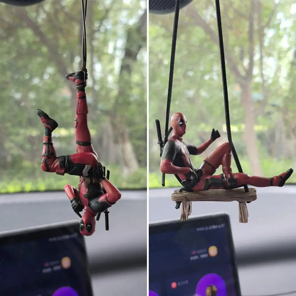 Deadpool Cartoon Car Rearview Mirror Pendant Read A Book SUCK IT Car Pendant Interior Accessories Anging Ornament Auto Styling