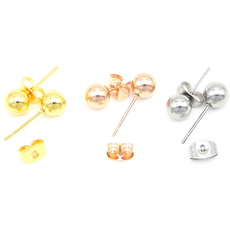 5pair/lot Stainless Steel Ball Studs Earrings Fastnes Ear Post For Women Men 3-8mm Ball Dia Earring Pin Jewelry Wholesale