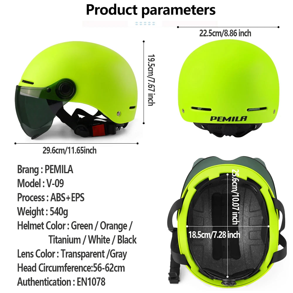 PEMILA New Full edge wrapping process Cycling Helmet With Goggles Lens Ear Protection Bicycle Helmet MTB Road E-Bike Bike Helmet