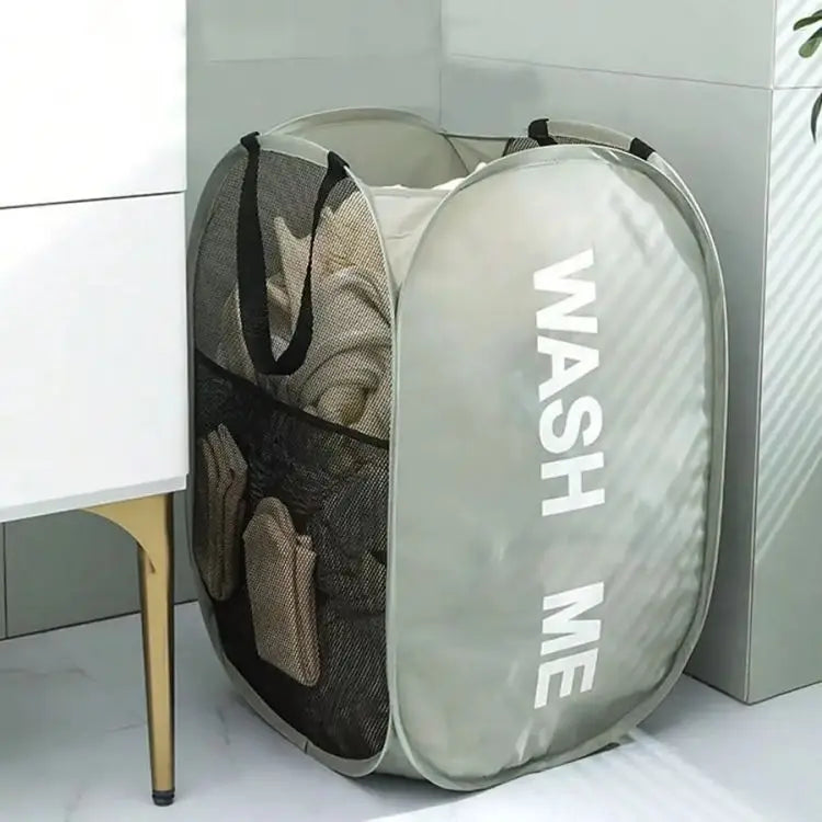 Portable Mesh Pop Up Laundry Hamper Wide Opening Breathable Collapsible Space-Saving Laundry Basket Dorm Travel Bathroom Items