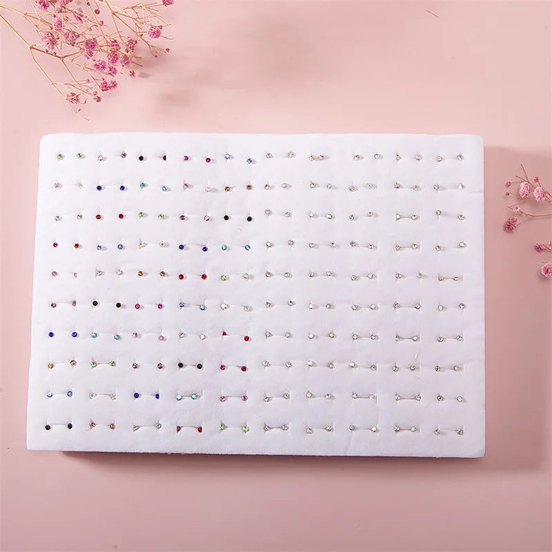 New 100Pairs/set Mini Colorful Crystal Stud Earrings Set Women Plastic Rhinestone Earrings Sets For Girl Jewelry Party Gifts