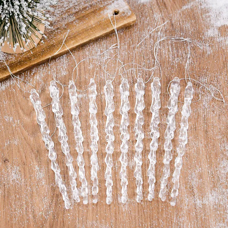 10pcs 13cm Christmas Simulation Ice Xmas Tree Hanging Ornament Clear Fake Icicle Winter Party New Year Navidad Decor for Home