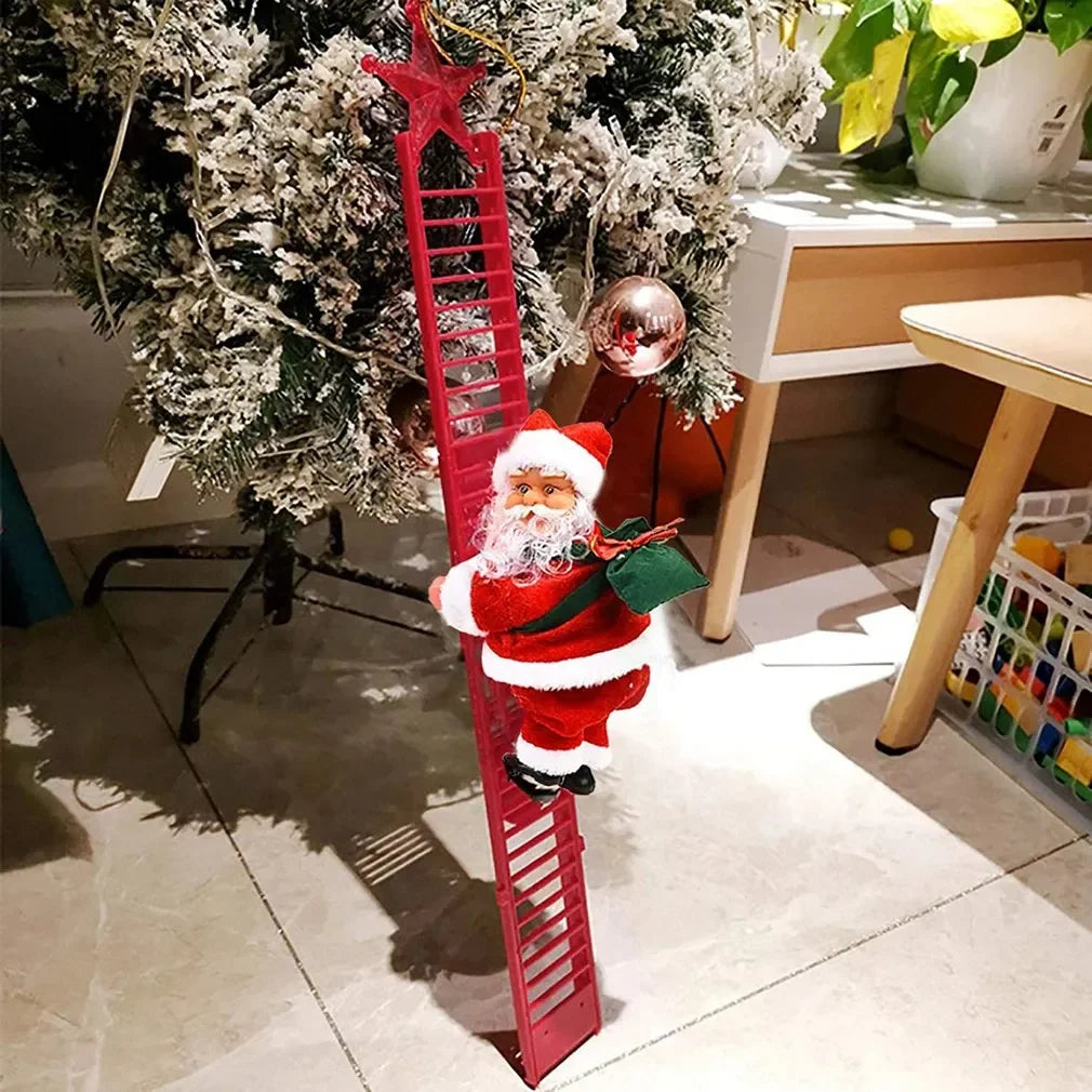 2024 Electric Climbing Ladder Music Santa Claus Doll Christmas Ornament Decoration Christmas Gift Christmas Tree Hanging Decor