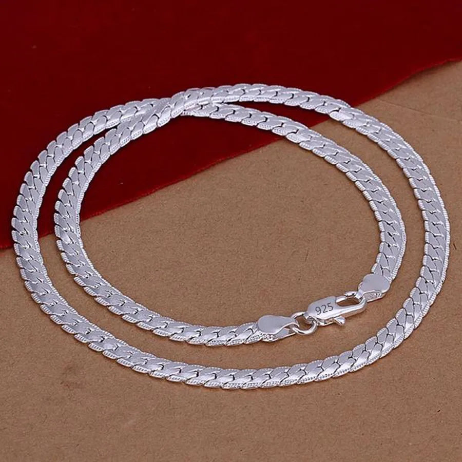 925 Sterling Silver Bracelet 6mm 18/20cm Flat Side Chain Lobster Clasp Bracelet for Woman Man Wedding Engagement Jewelry