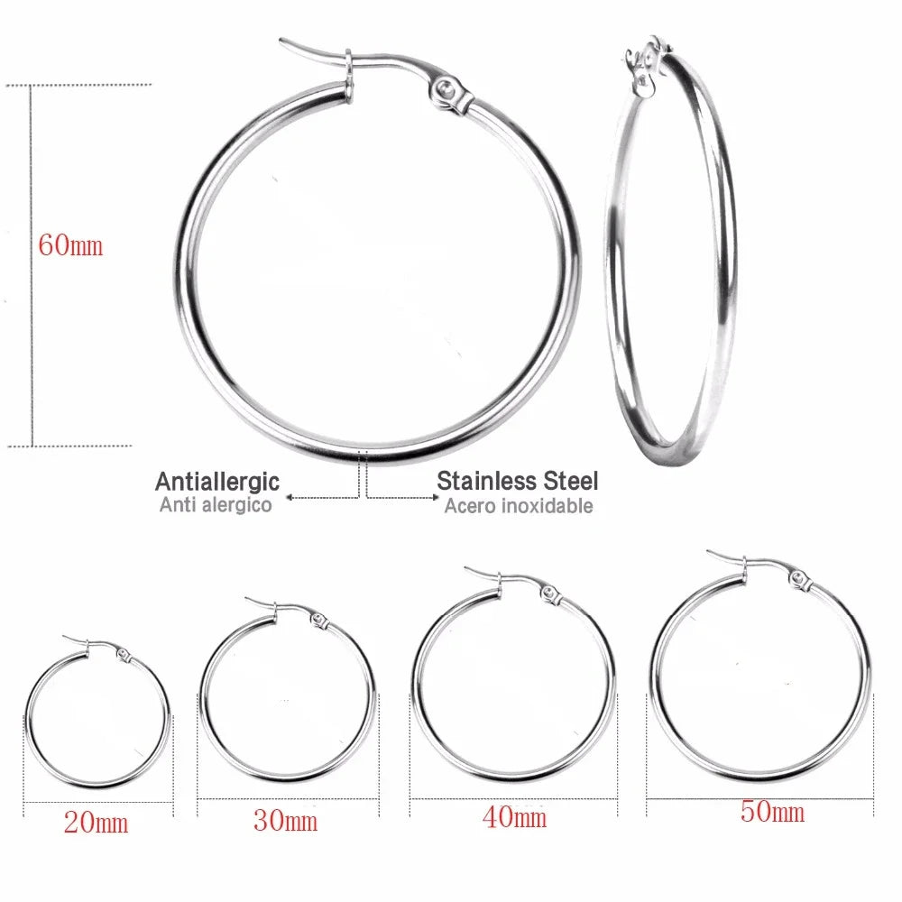 Small Big Circle Women Hoop Earrings Exaggerated Hoop Ear Loop Smooth Ring Round Earring Stainless Steel Jewelry Wholesale