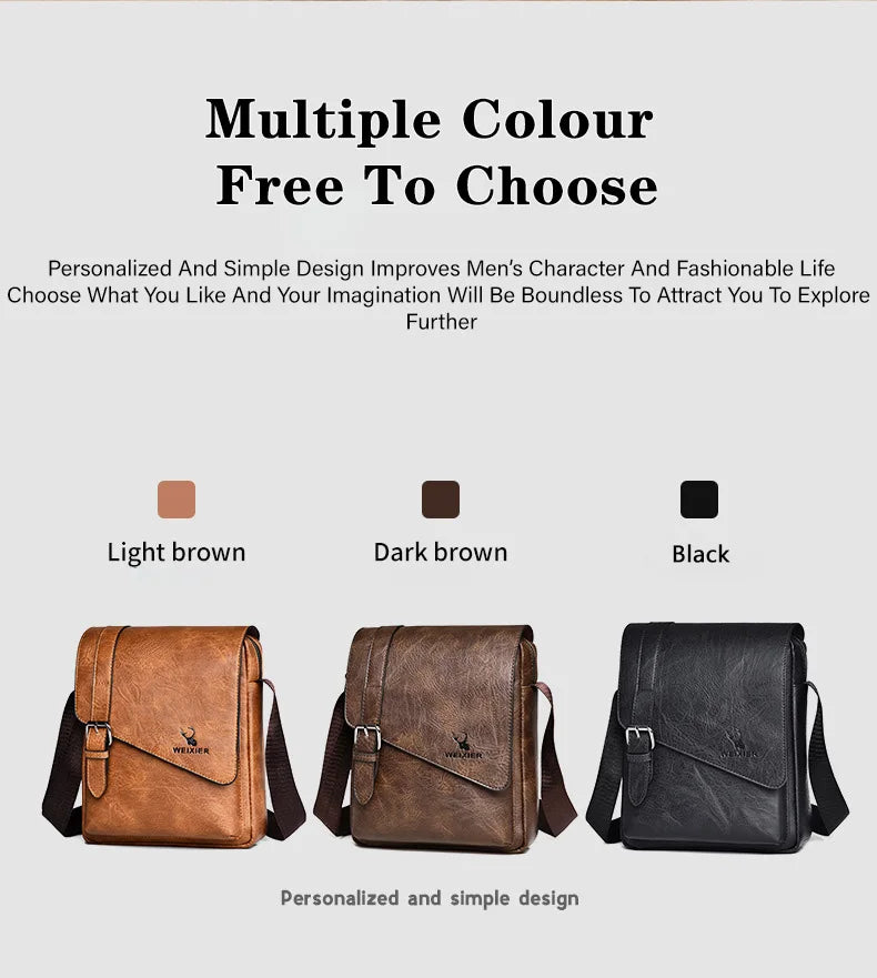 WEIXIER Men Retro Business Shoulder Bag New Fashion Brand PU Leather Handbag Versatile Travel Crossbody Tote Bags Toolkit 2024