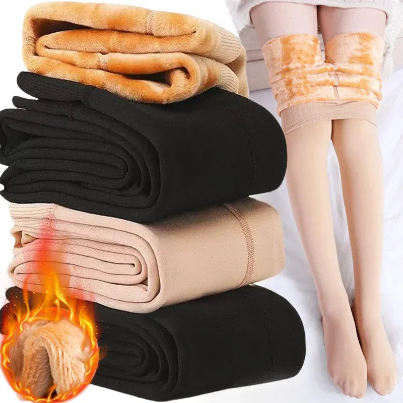 Women Winter Leggings Girls Warm High Waist Solid Color Velvet Stocking Thickened Soft Comfortable Pantyhose Fashion Accessories