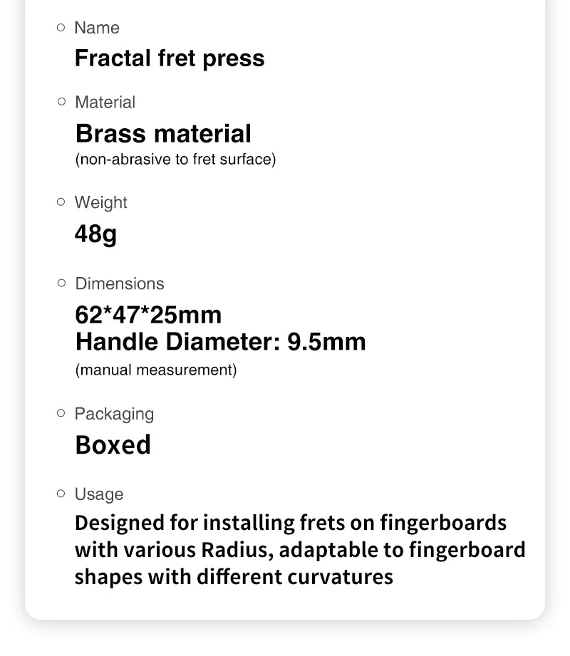 Guitar fractal fret press  acoustic electric instruments suit for various radius fretboard curvatures fret press tool