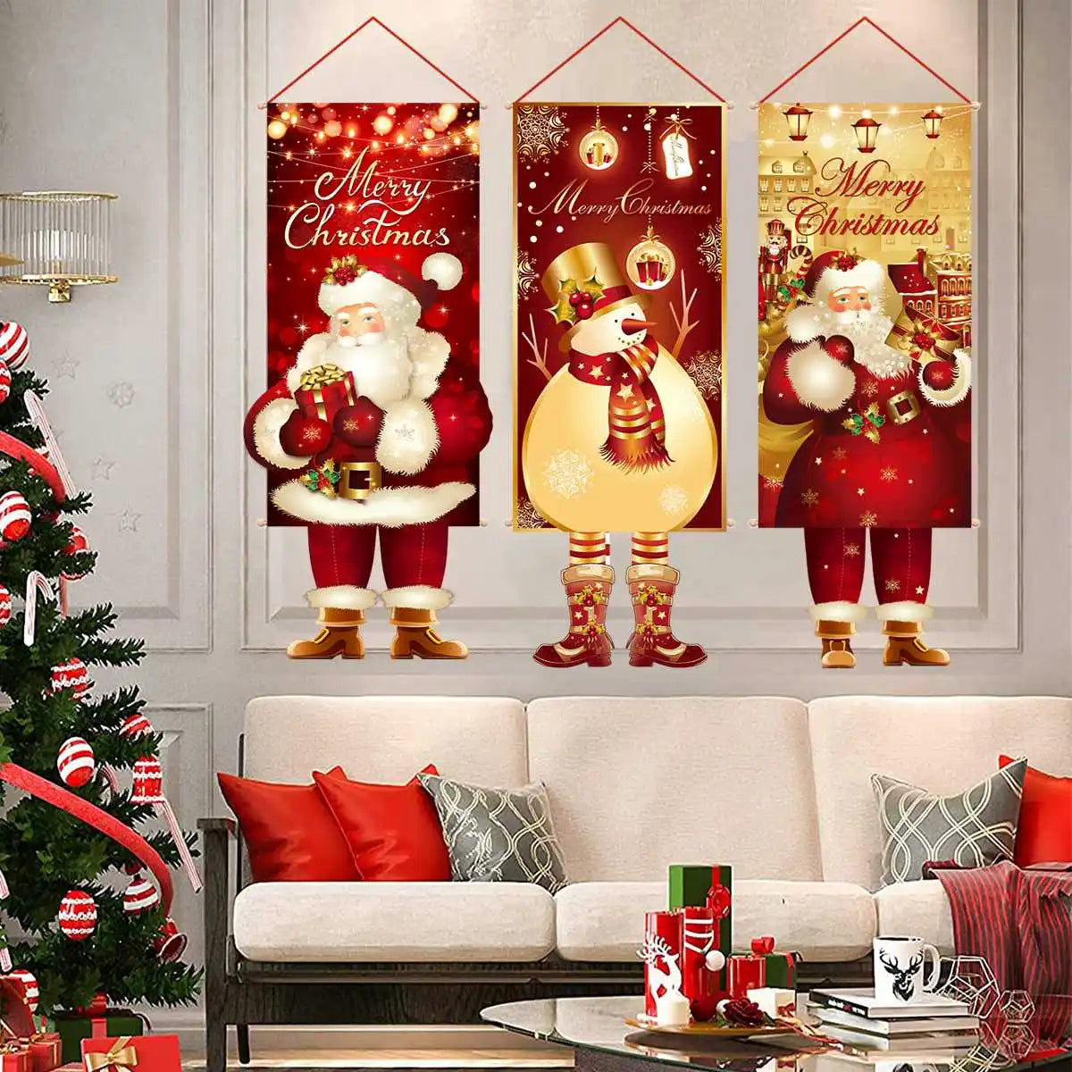 2024 Christmas Hanging Flag Banner Christmas Decorations For Home Door Christmas Ornaments Xmas Navidad Noel Gifts New Year 2025