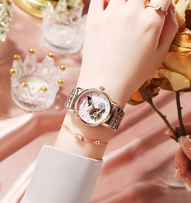 Rotatable Flowers Female Watch Women Top Brand Luxury Fashion Moon Phase Waterproof Lady Automatic Mechanical Watches Reloj