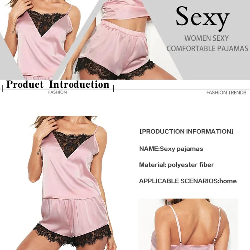 Lace Pajama Sets Women Pijama Mujer Strap Sleeveless Sexy Sleepwear Short Lingerie Set Female Night Wear