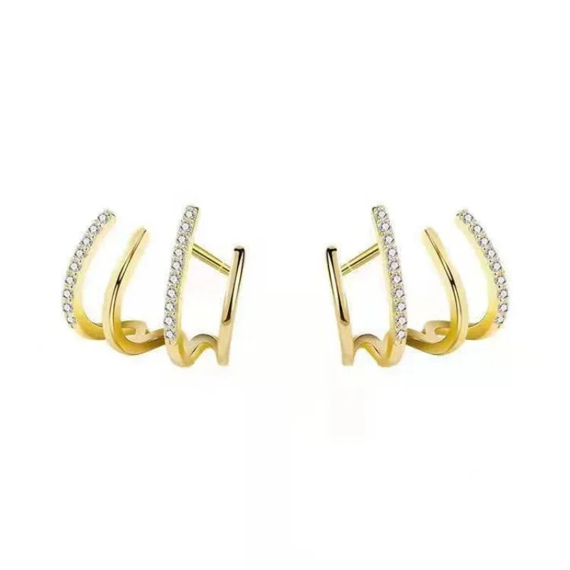 Korean Claw Earrings Four-Prong Setting Gold Color Ear Earring Shiny Crystal Sweet Women Stud Earrings 2023 Fashion Jewelry Gift