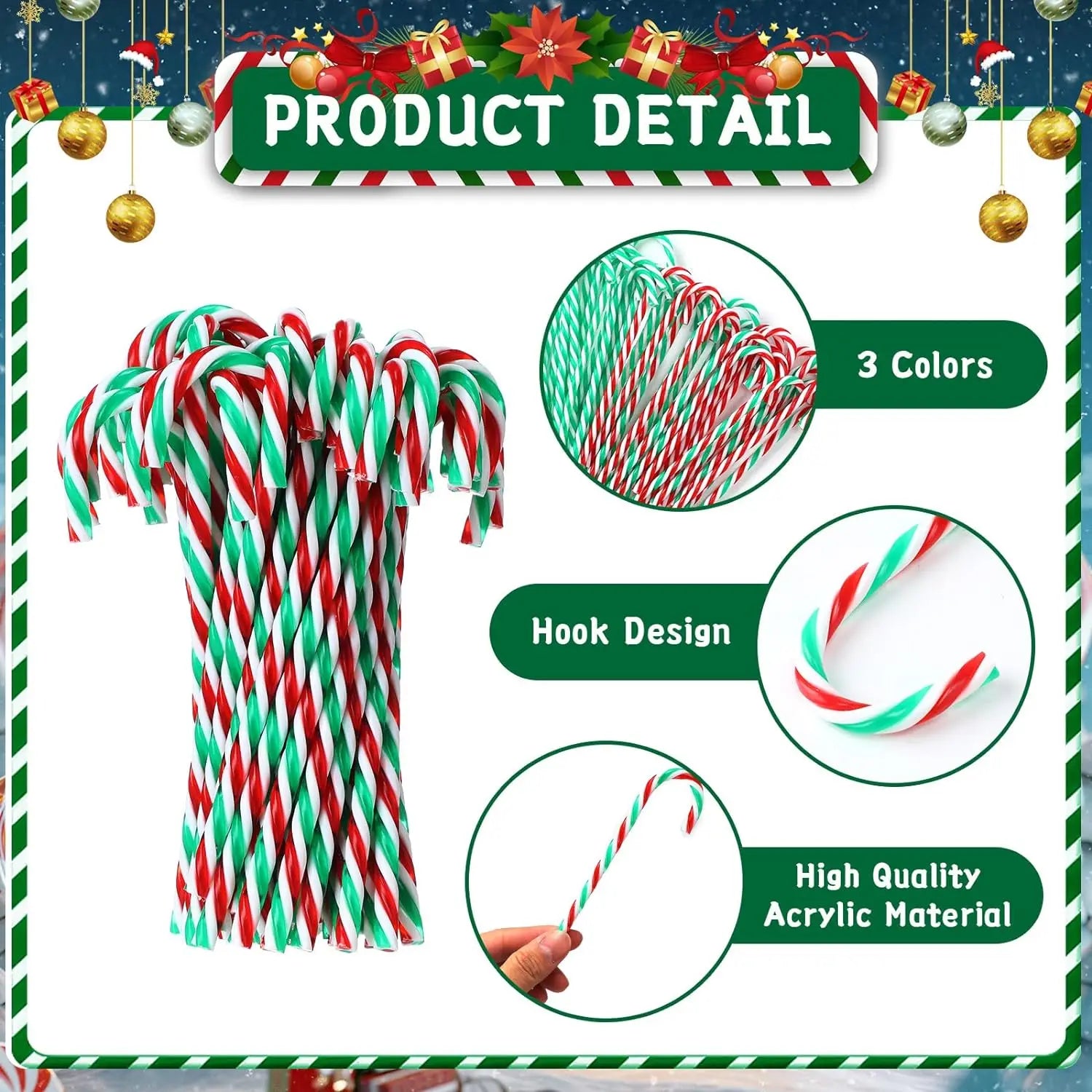 20/10/1pcs Christmas Acrylic Candy Canes Pendants Xmas Tree Hanging Twisted Crutch New Year Party Home Decoration Gifts