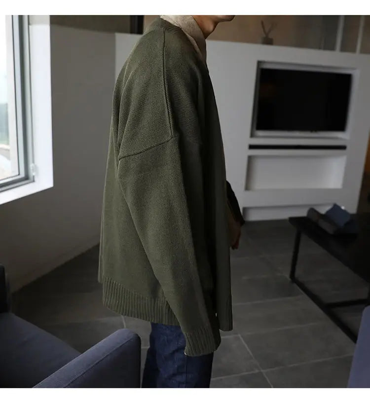 New Men's Clothing V-neck Single-breasted Men's Wear Knitted Sweater Loose Solid Color Knitted Cardigan Coat  Autumn